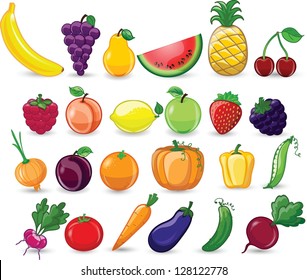 Cartoon vegetables and fruits