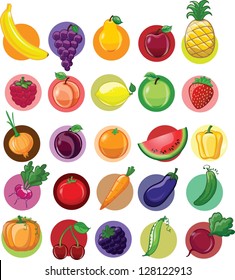 Cartoon vegetables and fruits