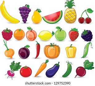 Cartoon vegetables and fruits