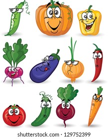 Cartoon vegetables and fruits