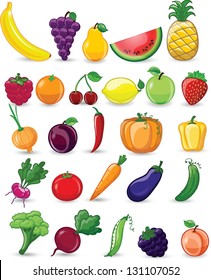 Cartoon vegetables and fruits