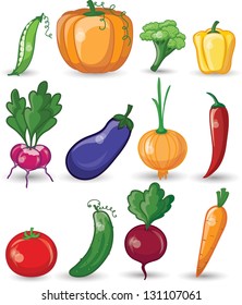 Cartoon vegetables and fruits