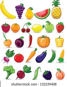 Cartoon vegetables and fruits