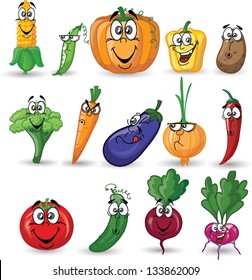 Cartoon vegetables and fruits