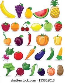 Cartoon Vegetables Fruits Stock Vector (Royalty Free) 133862018 ...