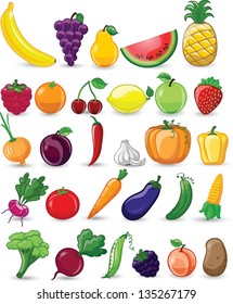 Cartoon Vegetables Fruits Stock Vector (Royalty Free) 135267179 ...