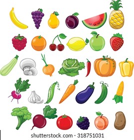 Cartoon vegetables and fruits 