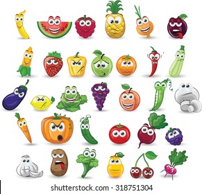 Cartoon vegetables and fruits 