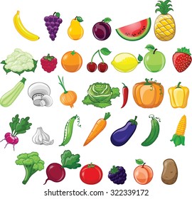 Cartoon vegetables and fruits 