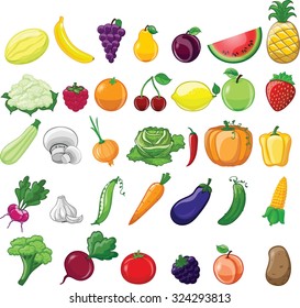 Set Vegetarian Food Vector Vegetarian Organic Stock Vector (Royalty ...