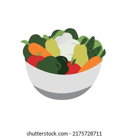 Cartoon vegetables and fruits bowl