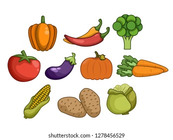 cartoon vegetables, isolated on a white background