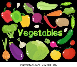 Cartoon Vegetables Set, Vegetables Collection. Vector illustration