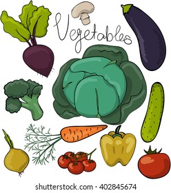 Cartoon vegetables set on transparent background