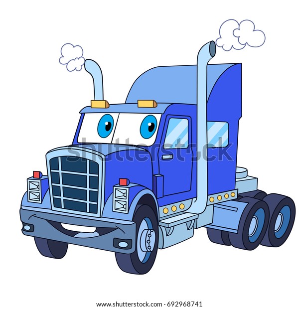Cartoon vehicle transport. Heavy semi truck
(trailer, lorry), isolated on white background. Colorful book page
design for kids and
children.