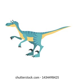 Cartoon velociraptor. Flat simple style carnivore dinosaur. Jurassic world predator animal. Vector illustration for kid education or party design elements. Isolated on white background.