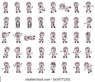 Cartoon Vendor Vintage Poses - Set of Concepts Vector illustrations