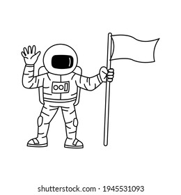 Cartoon version design of astronaut holding flag and raising hand,vector illustration