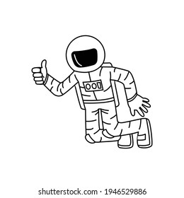 Cartoon version design of astronaut thumb up while floating in space,vector illustration