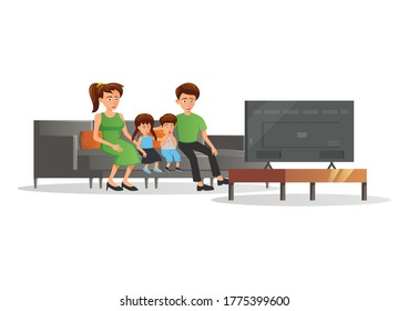 cartoon version of family member watch to TV,vector illustration