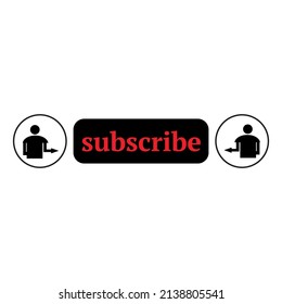 cartoon version of people icon by directing to press the subscribe button on a white background