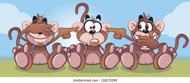 A cartoon version of see, hear and speak no evil