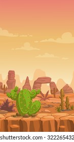 Cartoon vertical desert landscape, wild west illustration