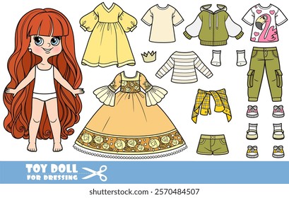 Cartoon very long haired girl and clothes separately - spring and summer costume constructor and princess dress