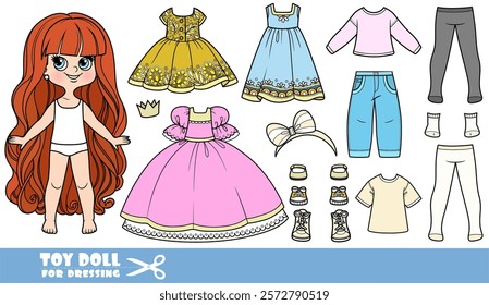 Cartoon very long haired girl and clothes separately - spring and summer costume constructor with princess dress and tights