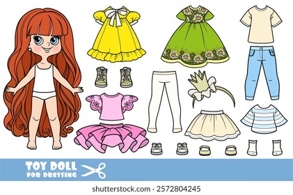 Cartoon very long haired girl and clothes separately - spring and summer costume constructor and little crown on hoop