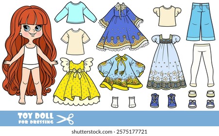 Cartoon very long haired girl and clothes separately - summer costume constructor with dresses