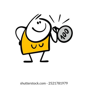 Cartoon very strong young girl lifts a heavy weight. Vector illustration of an athlete. Weightlifting competitions, Olympic Games. Isolated cartoon person on white background.