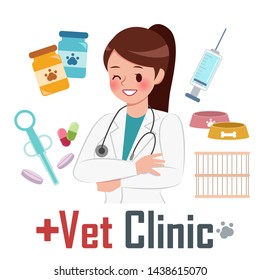 cartoon veterinarian with pet medical on white background