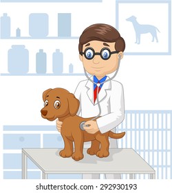 Cartoon veterinary examining dog