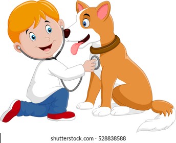 Cartoon veterinary examining dog