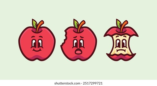 Ilustração do vetor de desenhos animados Apple Evolution, do fresco ao núcleo com expressões faciais