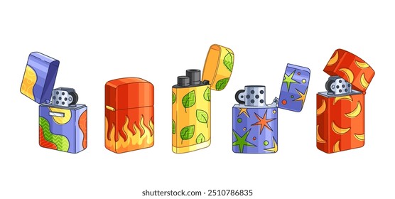 Cartoon Vibrant Lighters Featuring Unique And Fashionable Designs Showcasing Creative Patterns And Bright Colors