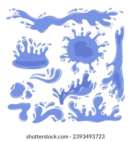 Cartoon Vibrant Water Splashes. Aqua Waves Dance, Frozen In Time, Capturing The Playful Chaos Of Liquid Energy. Each Droplet Tells A Story Of Exuberant Motion And Ephemeral Beauty. Vector Icons Set