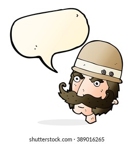 cartoon victorian big game hunter with speech bubble