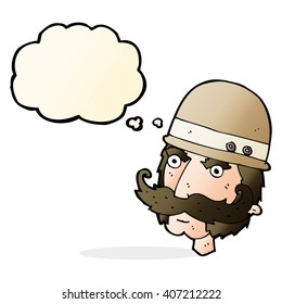 cartoon victorian big game hunter with thought bubble