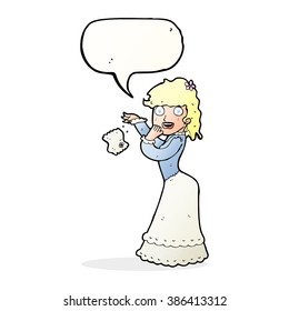 cartoon victorian woman dropping handkerchief with speech bubble