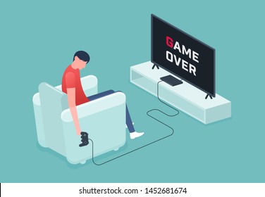 Cartoon video gamer fail. expression of game over. Vector illustration