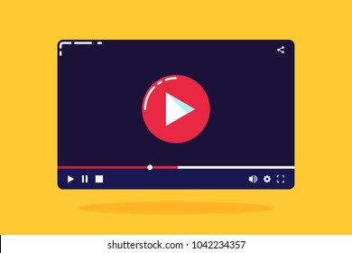 Cartoon video player template.Modern video or audio player interface in flat style.Vector illustration.