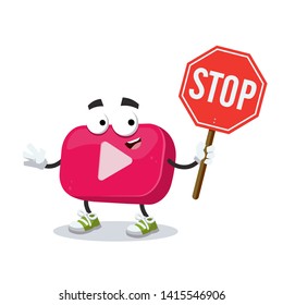 cartoon video player vlog icon mascot with tablet stop in hand on white background