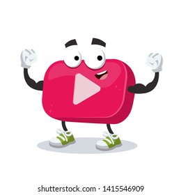 cartoon video player vlog icon mascot shows its strength on a white background