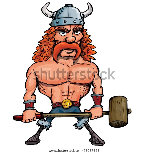 Cartoon Viking Big Hammer Isolated On Stock Vector (Royalty Free) 75087328
