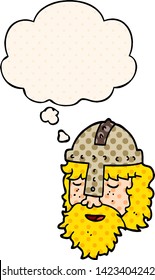 cartoon viking face with thought bubble in comic book style