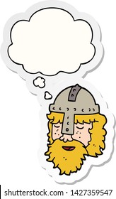 cartoon viking face with thought bubble as a printed sticker