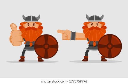 Cartoon of Viking Giving a Thumbs Up and Pointing Side - Vector Isolated Illustration