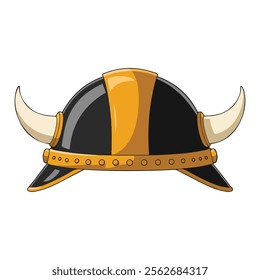 Cartoon Viking helmet vector illustration. Isolated design featuring classic Norse style headgear with horns. Ideal for historical, cultural, or themed designs.